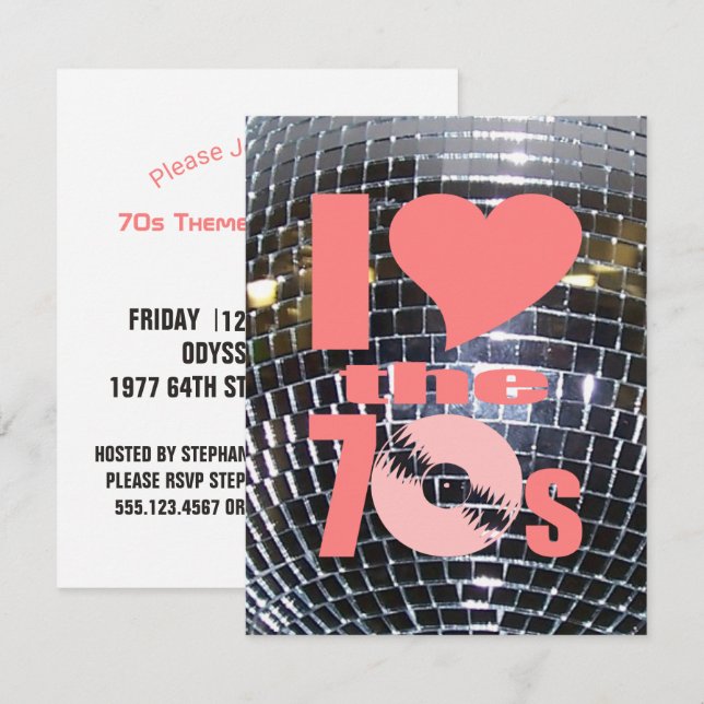 Invitación Disco de vinilo retro del fiesta de los años 70 (Anverso / Reverso)
