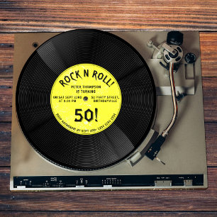 Invitación Disco de vinilo retro Rock N Roll cumpleaños amari