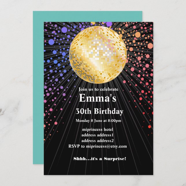 Invitación disco disco disco disco disco duro fiesta de baile (Anverso / Reverso)