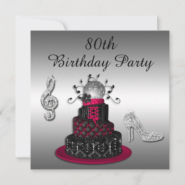 Invitación Disco Diva Cake y Sparkle Heels (Anverso)