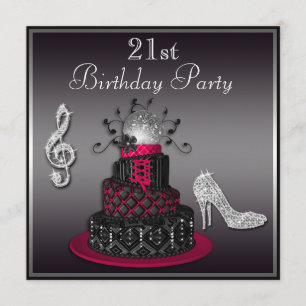 Invitación Disco Diva de cumpleaños 21 Pastel y tacones rosa 