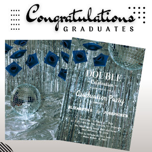 Invitación Disco Dos Graduados Doble Graduación Party 2025
