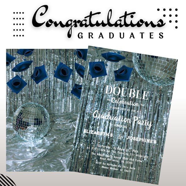 Invitación Disco Dos Graduados Doble Graduación Party 2025 (Subido por el creador)