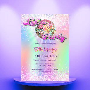Invitación Disco fiesta de cumpleaños holográfico verde de me