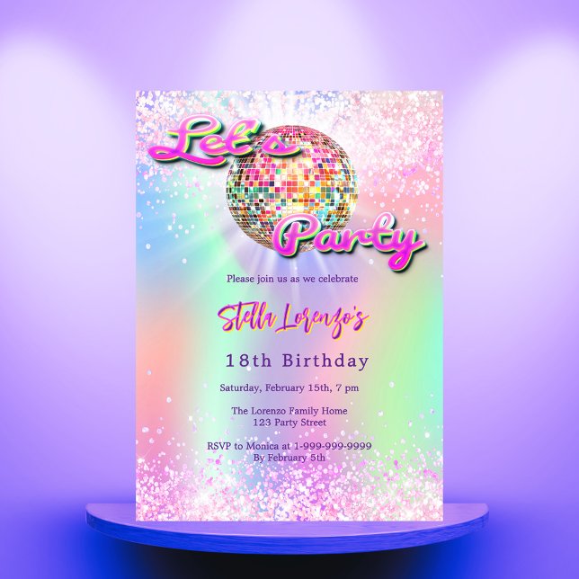 Invitación Disco fiesta de cumpleaños holográfico verde de me (Subido por el creador)