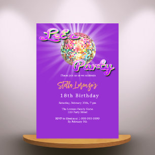 Invitación Disco fiesta de cumpleaños púrpura rosa