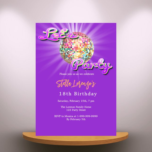Invitación Disco fiesta de cumpleaños púrpura rosa (Subido por el creador)