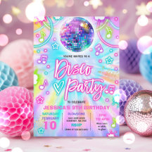 Invitaciones De Fiesta De Cumpleaños Infantil | Diseño Baile De Discoteca Rosa | Divertidas Tarjetas Para Niños Y Niñas | TheCardZoo