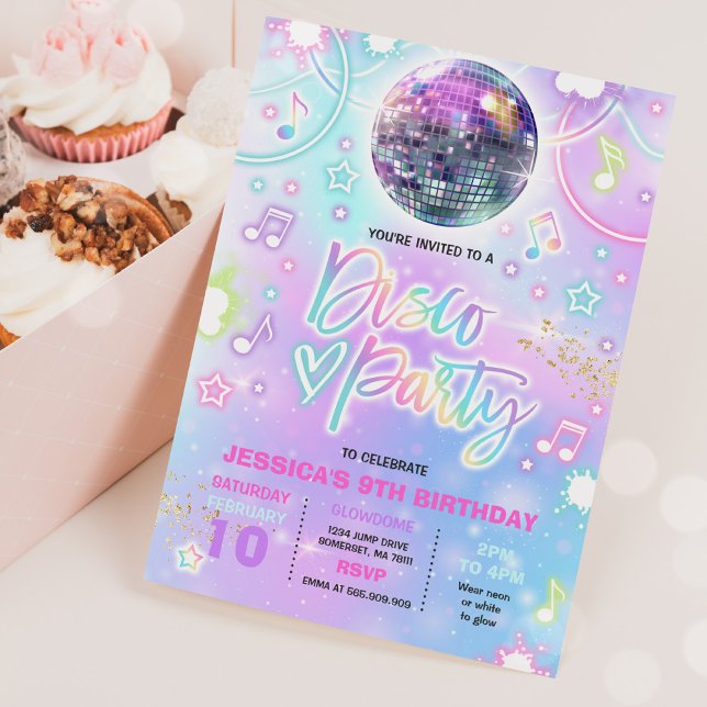 Invitación Disco fiesta de cumpleaños Tie Dye Neon Glow Dance (Subido por el creador)