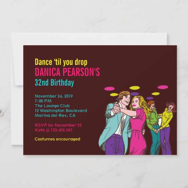 Invitación Disco Fiesta de los años 70 - Danza (Reverso)