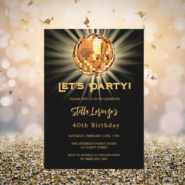 Invitación Disco fiesta oro negro 40 cumpleaños (Subido por el creador)