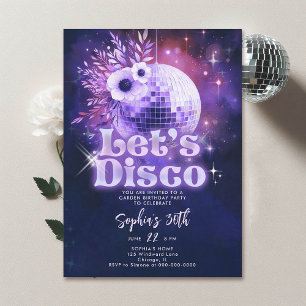 Invitación Disco Garden Fiesta 70 Retro Purple 30 cumpleaños