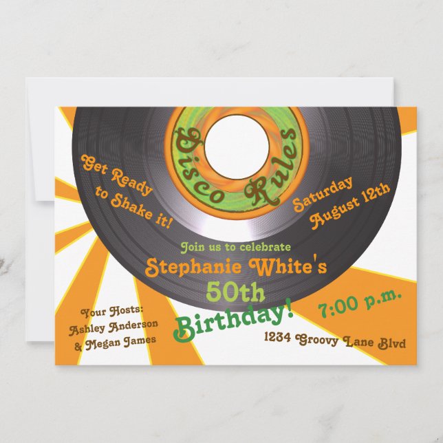 Invitación Disco Groovy 45 Record 50 Fiesta de cumpleaños (Anverso)