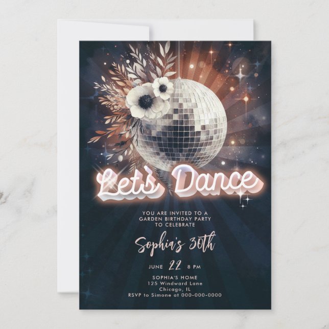 Invitación Disco Jardín Fiesta 70 Retro Dance 30 cumpleaños (Anverso)