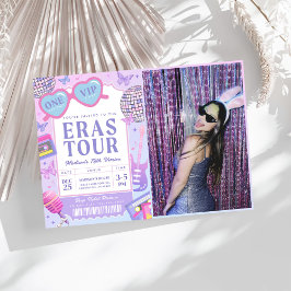 Invitación Disco morado en mi foto de cumpleaños