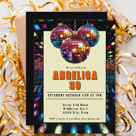 Invitación Disco Naranja de cumpleaños negro