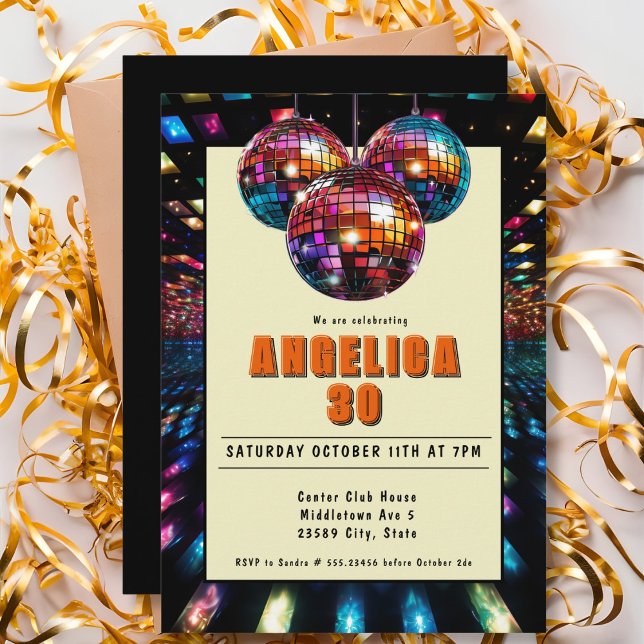 Invitación Disco Naranja de cumpleaños negro (Subido por el creador)