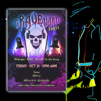 Invitación Disco Neon de Halloween para fiesta de disfraces e