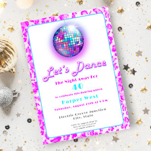 Invitación Disco Pink Leopard Print Retro Dance Cumpleaños
