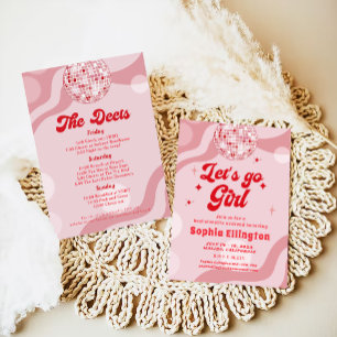 Invitación Disco Retro 70 Bachelorette Weekend Itinerary