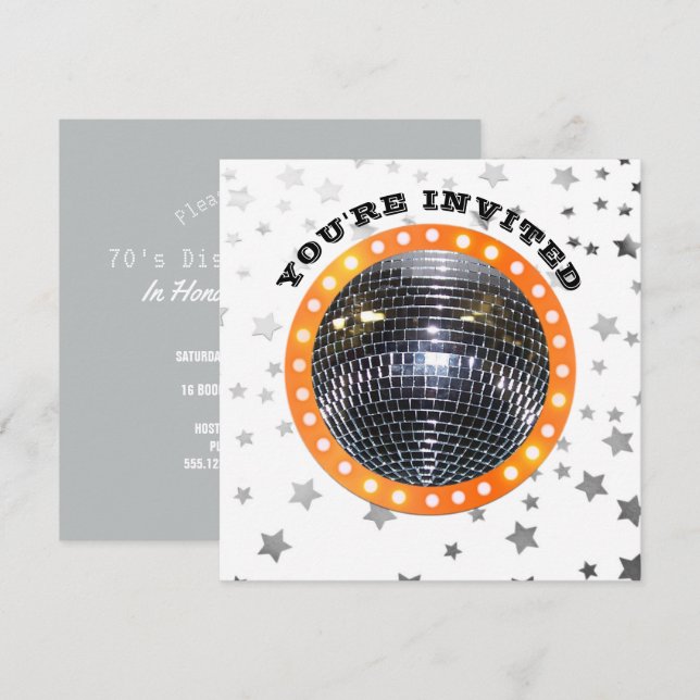 Invitación Disco retro 70s de la fiesta de cumpleaños de la (Anverso / Reverso)