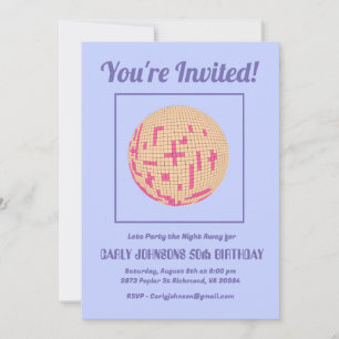 Invitación Disco rosa púrpura rosa retro 70 50 cumpleaños