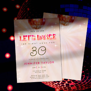Invitación Disco Rosa Retro Red Dance 30 Fiesta de cumpleaños