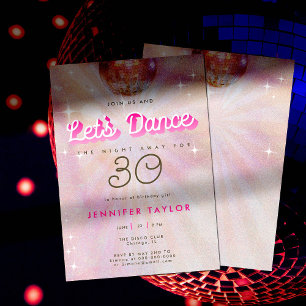 Invitación Disco Rosa Verde azulado Retro Dance 30 Fiesta de