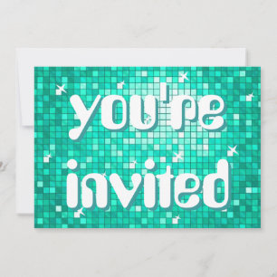 Invitación Disco Tiles Aqua "estás invitado" texto amelia