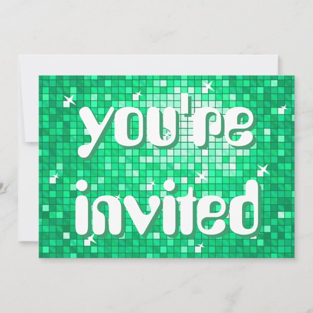 Invitación Disco Tiles Jade "estás invitado" texto amelia (Anverso)