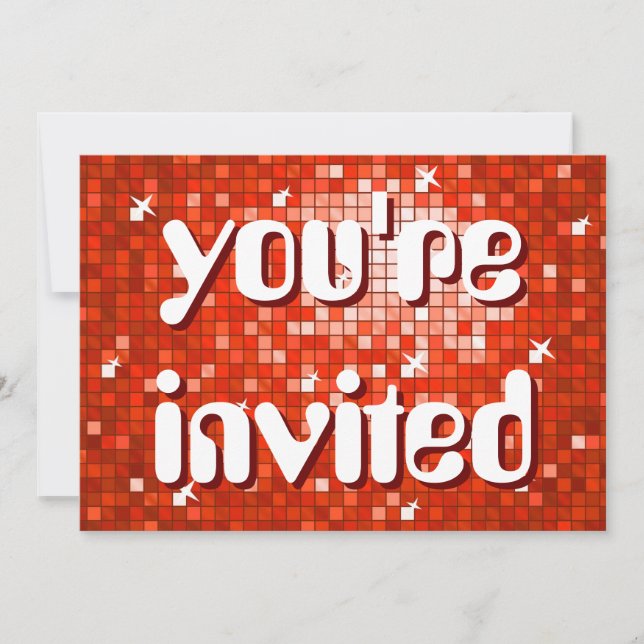 Invitación Disco Tiles Red 'estás invitado' texto amelia (Anverso)