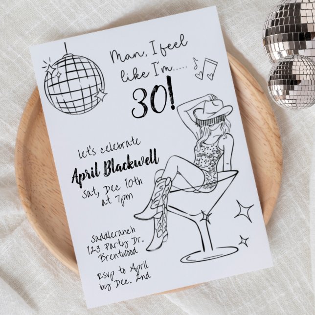 Invitación Disco, Vaquera, Martini, Cumpleaños de bola de Dis (Subido por el creador)