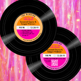Invitación Disco Vinyl Record Naranja rosado Stripes Boda