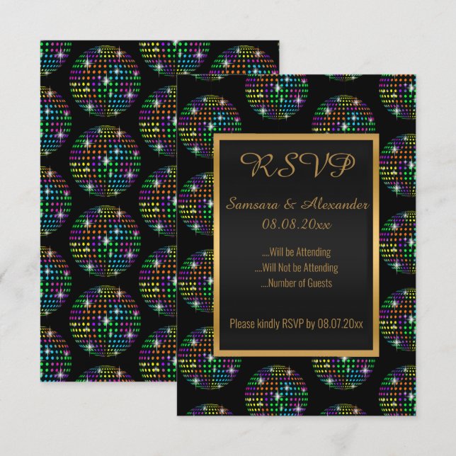 Invitación DISCOBALL DE DISCOBALL DE DISCUSIÓN negra (Anverso / Reverso)