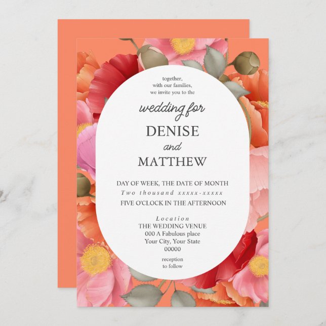 Invitación Discoteca acuática sobre rosa de la flor del desie (Anverso / Reverso)