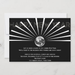 Invitación Discoteca en la víspera de Año Nuevo blanco y negr