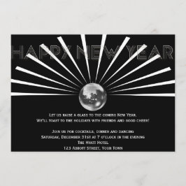 Invitación Discoteca en la víspera de Año Nuevo blanco y negr