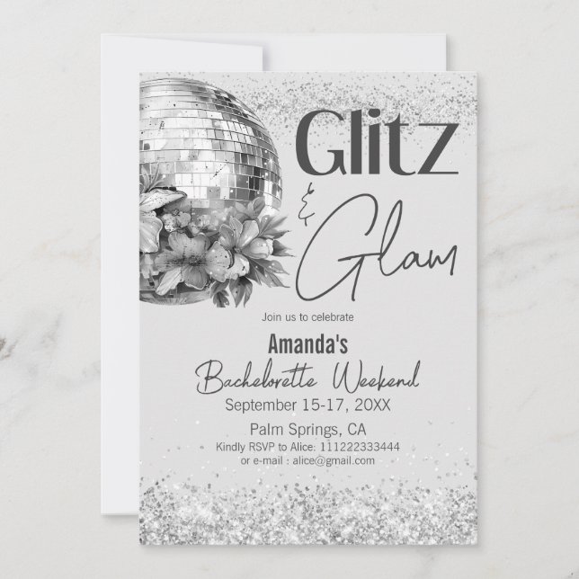 Invitación Discoteca Glitz y la fiesta de la soltera glam Sil (Anverso)