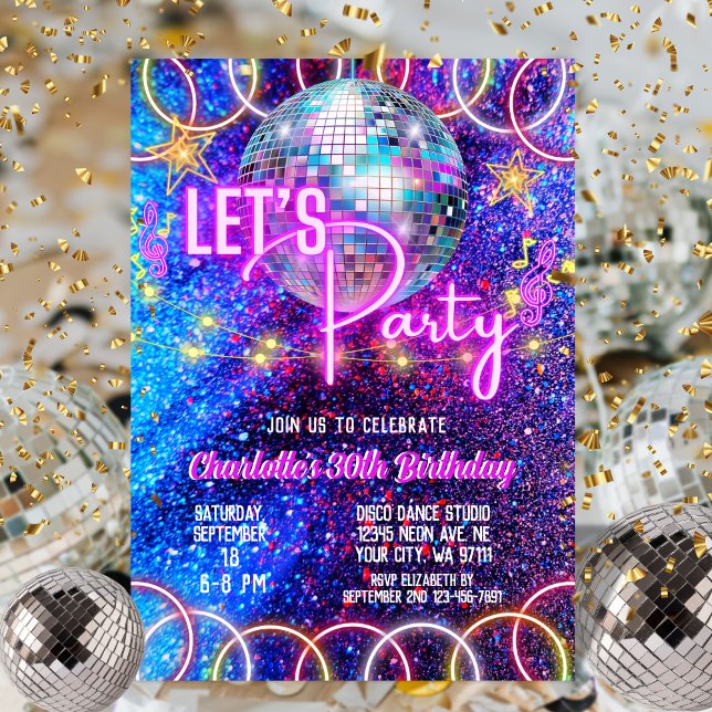 Invitación Discoteca Let's Fiesta Neon Pink GIGHT Birthday (Subido por el creador)