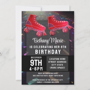 Invitación Discoteca Rollerskating Birthday Purpurina Roller