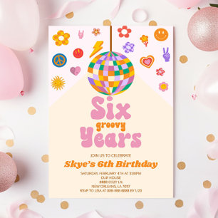 Invitación Discoteca Six Groovy Years 6ª fiesta de cumpleaños