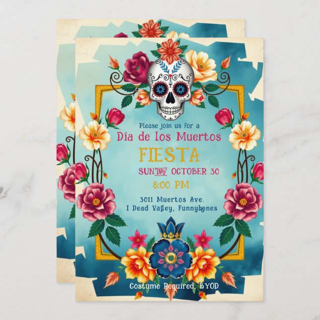 Invitación Discoteca 💀 🎉 Valle Muerto, Día de los Muertos (Anverso / Reverso)