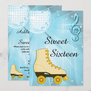 Invitación Discoteca y patines de patinaje sobre ruedas Dieci