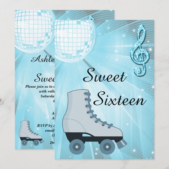Invitación Discoteca y patines de patinaje sobre ruedas Dieci (Anverso / Reverso)