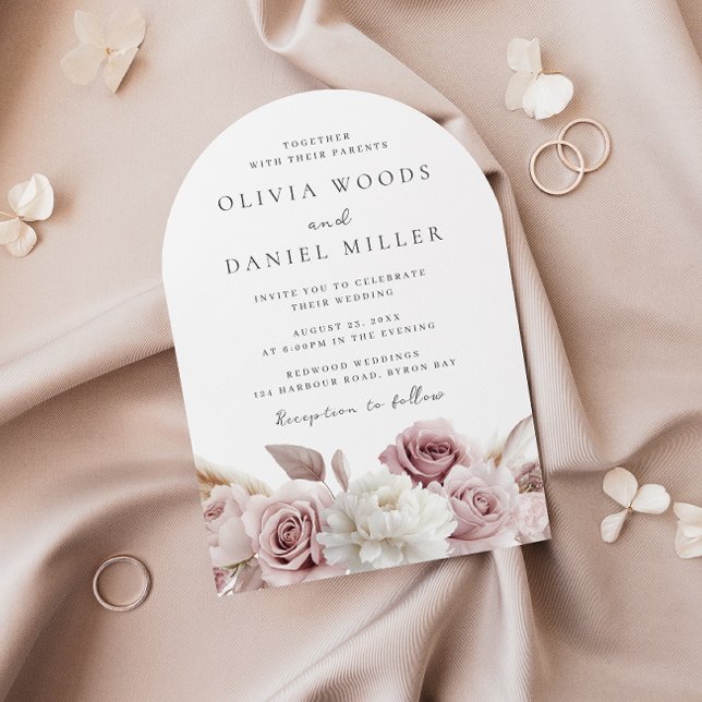 Invitación Diseñador Arch Rubor Rosa y Boda Floral Blanco (Subido por el creador)