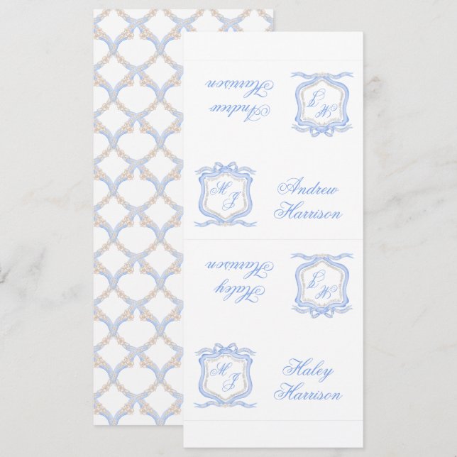 Invitación Diseñador de acuarela Escudo monograma azul tarjet (Anverso / Reverso)