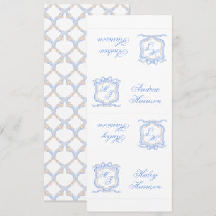 Invitación Diseñador de acuarela Escudo monograma azul tarjet