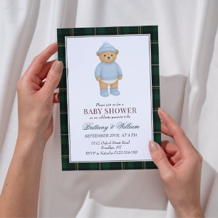 Invitación Diseñador de oso de Preppy clásico Reproducir Baby