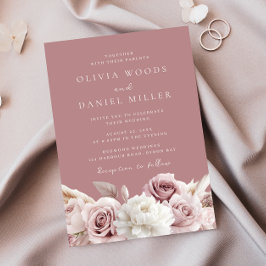 Invitación Diseñador Dusty Rosa Rubor Floral Boda