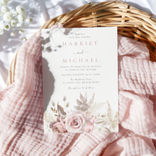 Invitación Diseñador Dusty Rosa y Boda Floral Rubor